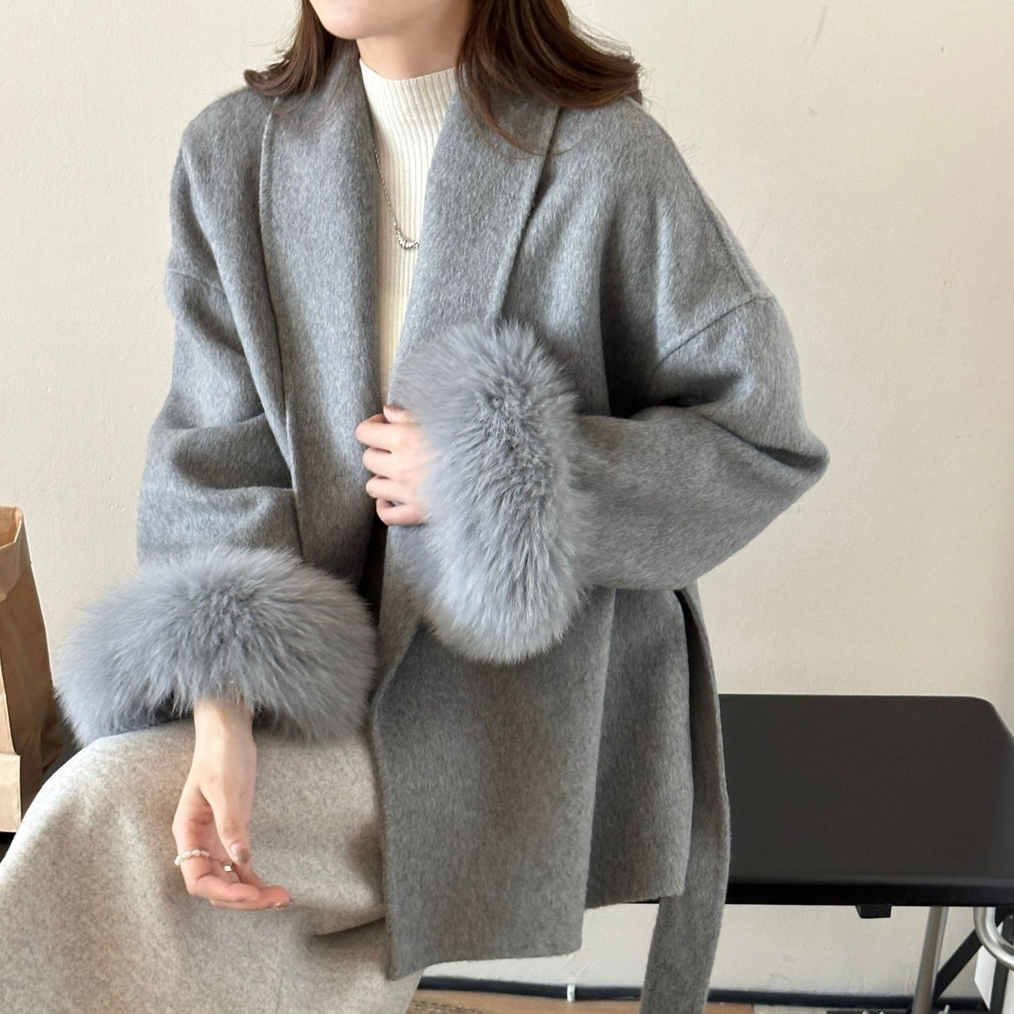 Elegant Belted Fur Coat