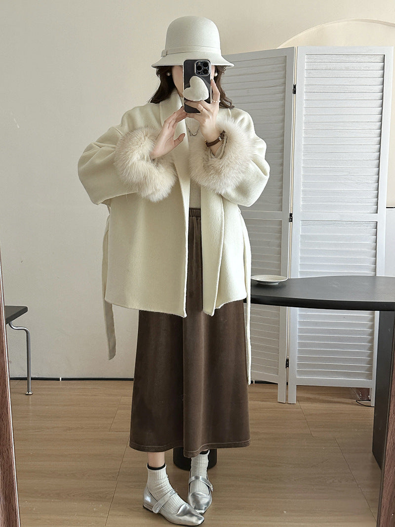 Elegant Belted Fur Coat